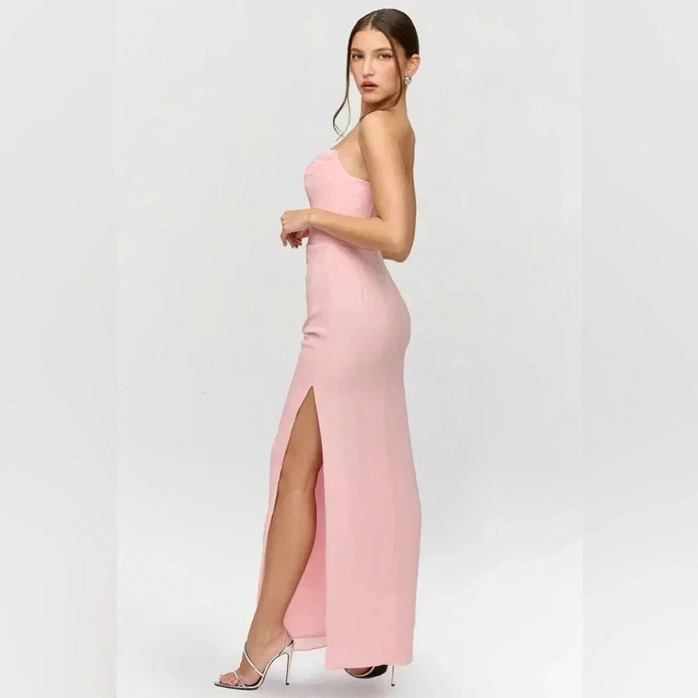 House of CB Adrienne Pink Quartz Georgette Strapless Gown Maxi - Picture 3 of 7